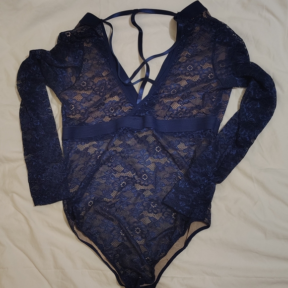 Tops - Elegant Navy Lace Bodysuit